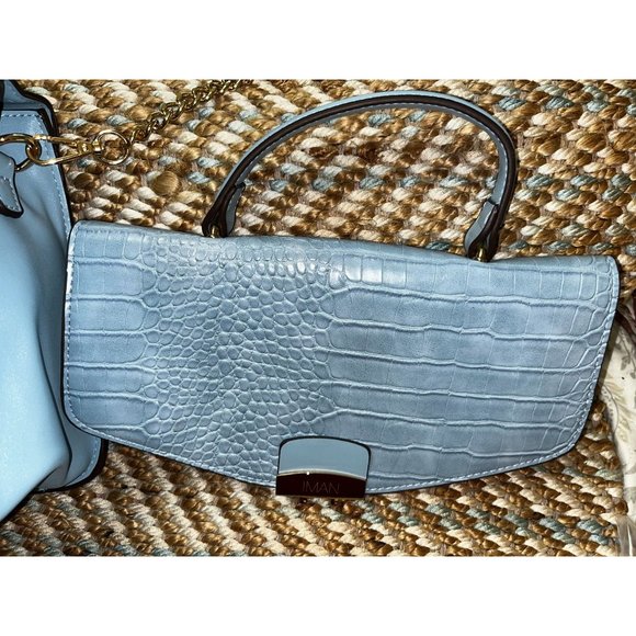 Iman Global Chic Satchel /Crossbody Light Blue Flower Garden Convertible Flap NW - Picture 2 of 8